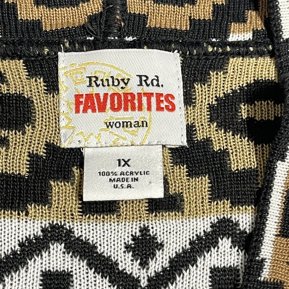 Ruby‎ Rd Cardigan Sweater Womens1X Open Front Southwest Brown USA-Made